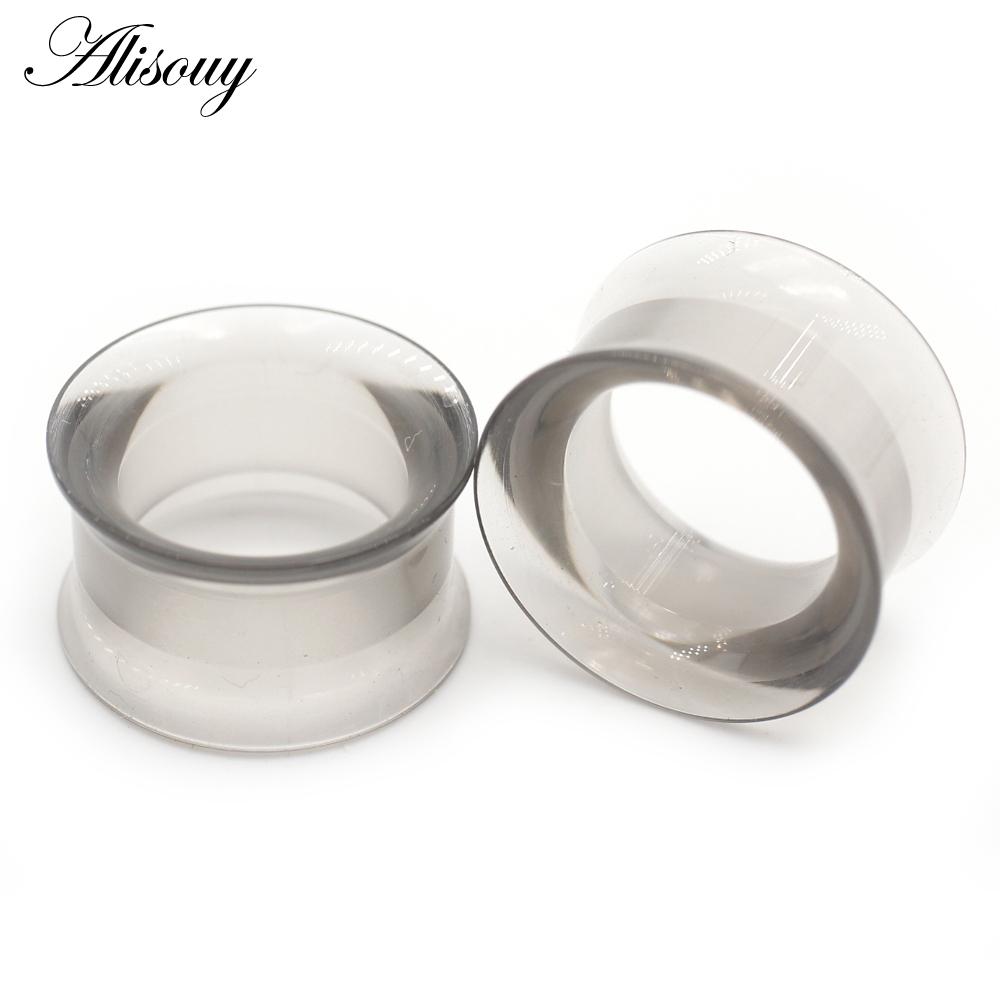 Alisouy 2 Stück transparente bunte Acryl-Ohrtunnel, -stöpsel, -Expander, -Dehner, -Messgeräte, doppelt ausgestelltes Piercing, Körperschmuck 12mm grau
