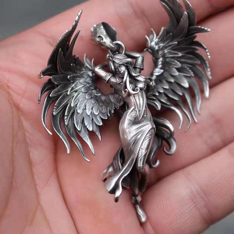 Pappas Vintage Silber Engelsflügel Paar Halskette - Valentinstagsgeschenk für Männer und Frauen KTJ black