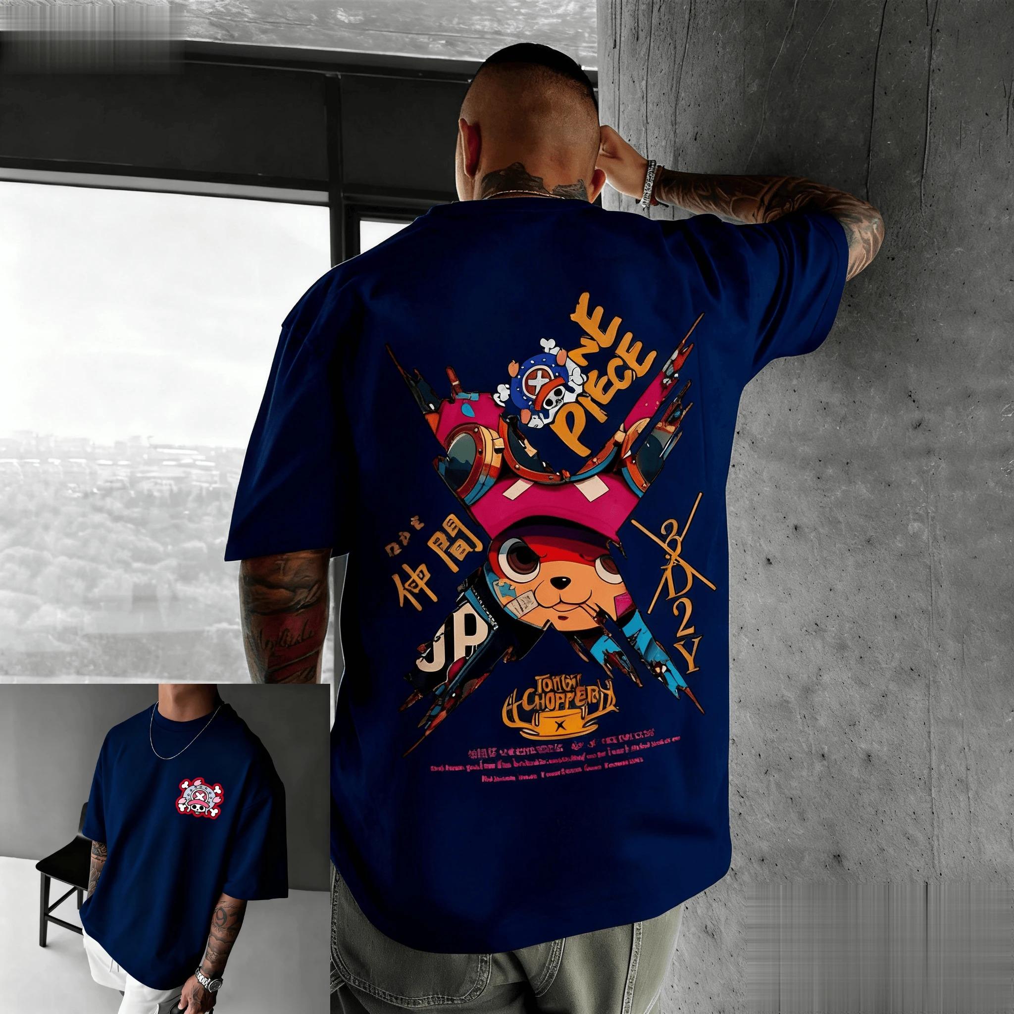 Neues One Piece Chopper Anime T-Shirt Herren Damen Baumwolle Kurzarm Tee Sommer Cartoon Grafik Streetwear Lässiges Top Oversized Y2k XL beige