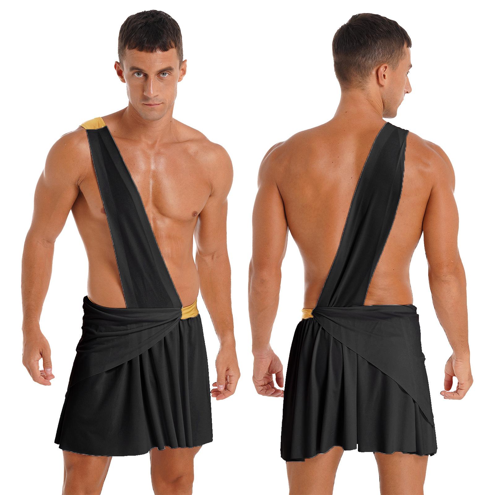 Herren-Gladiator-Kostüm für antike griechische Götter, Ein-Schulter-Harnisch, Rock, kurze römische Toga für Halloween, Karneval, Cosplay, Mottoparty M schwarz