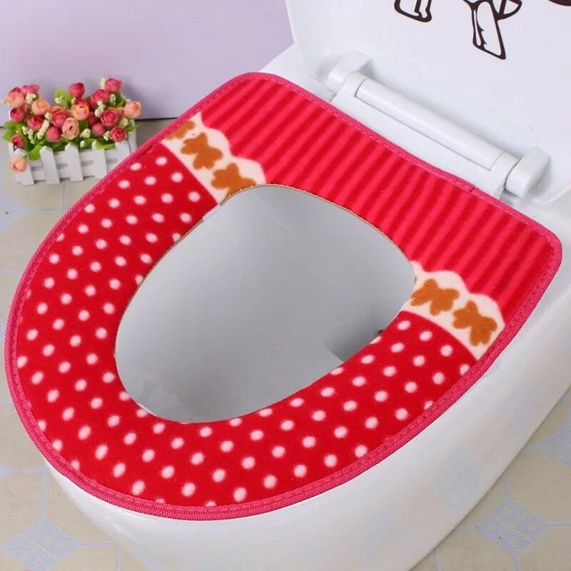1Pcs Waschbar Winter Warme Wc Sitz Abdeckung Closes Matte Bad Zubehör Weiche O-form Wc Sitz Pad rot