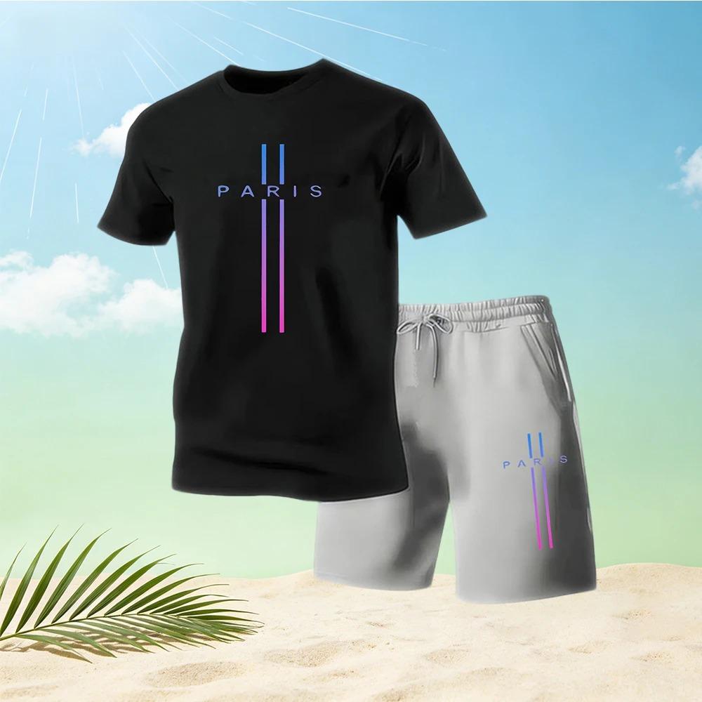 Neues Herren-Sportoutfit. Herren Freizeit Sportbekleidung. Bedrucktes Kurzarm-Sportshirt-Set. Gemustertes Set. Schnelltrocknendes Set. XL