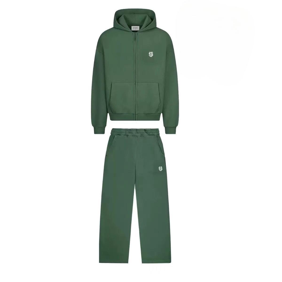 FlowStreet Gestickter Lässiger Reißverschluss Hoodie Jogginghose Zweiteiliges Set Y2K Kleidung Herren Hip-Hop Übergroße Jogginghose Lässige Hose L grün