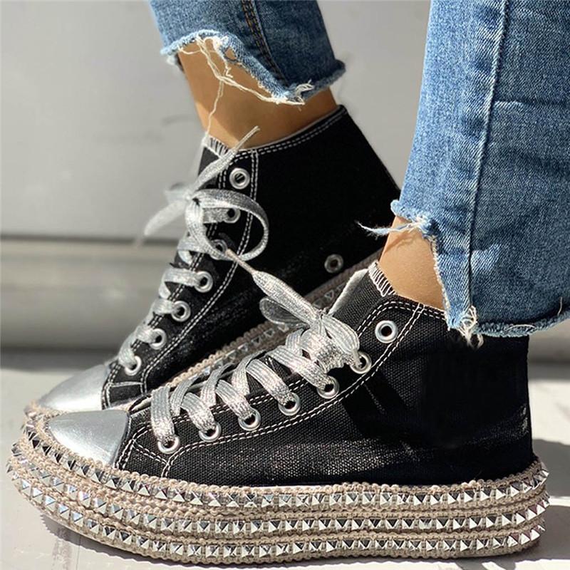 Frauen Turnschuhe Leopard Nieten Schuhe Frauen Leinwand Schuhe Freizeit Lace-Up Low High Top Sneakers Korb Femme Große Größe frauen Schuhe 37 schwarz