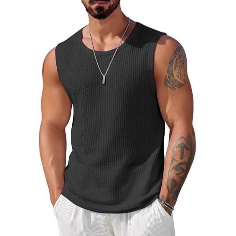 Herren Gerippte Strick Tanktops in Unifarben Freizeitkleidung Ärmelloses T-Shirt Workout und Bodybuilding Streetwear-Stil XL schwarz