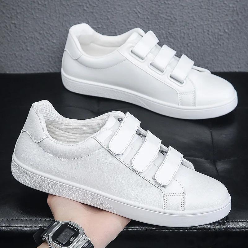 Mode Herren Lederschuhe Mode Freizeitschuhe Herbst Neu Weiße Schuhe Klettverschluss Slipper Herren Flats Bequeme Sneaker Tênis Masculino 43 weiß