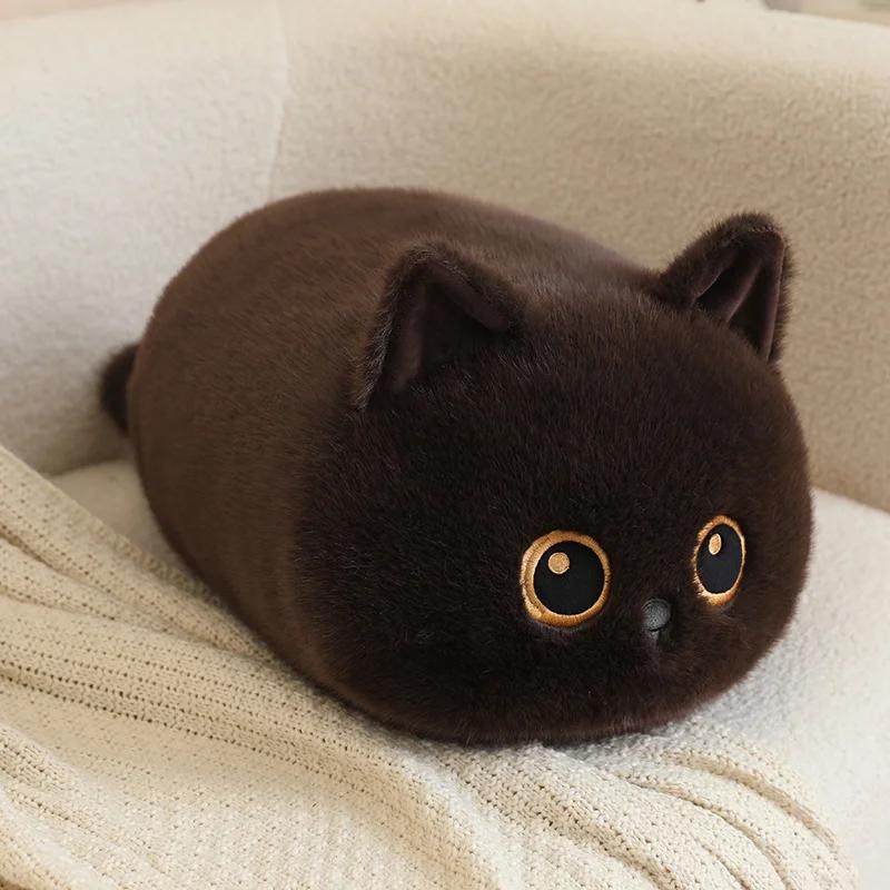 Entzückendes rundes Katzen-Stofftier-Kuscheltier-Kissen Weiches flauschiges Stofftier Siamesische getigerte schwarze braune Katzen Kuscheltiere Sofarückenkissen 50cm