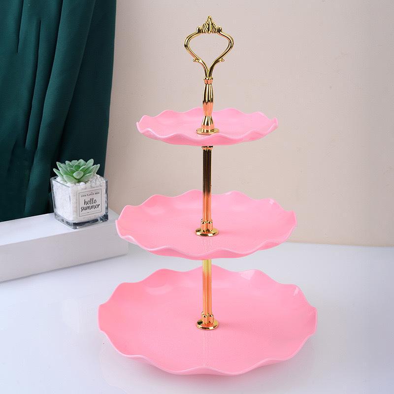 Europäischer mehrschichtiger Obstteller für das Wohnzimmer – ideal für Süßigkeiten, Snacks und Desserts rosa