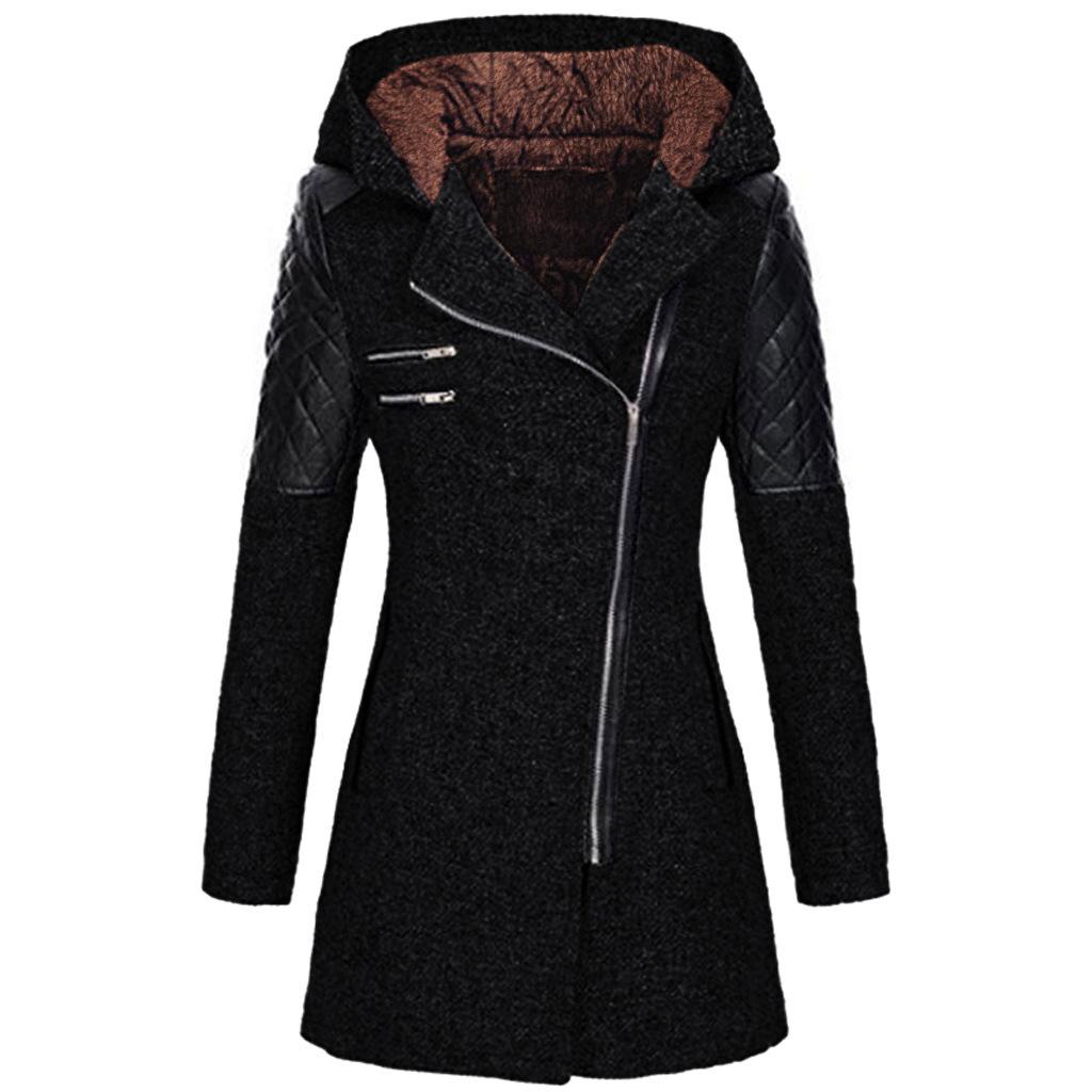 Herbst Winter Mit Kapuze Taille Slim-fit Mantel Frauen Casual Mäntel Elegante Vintage Mode Übergroßen Mantel L schwarz