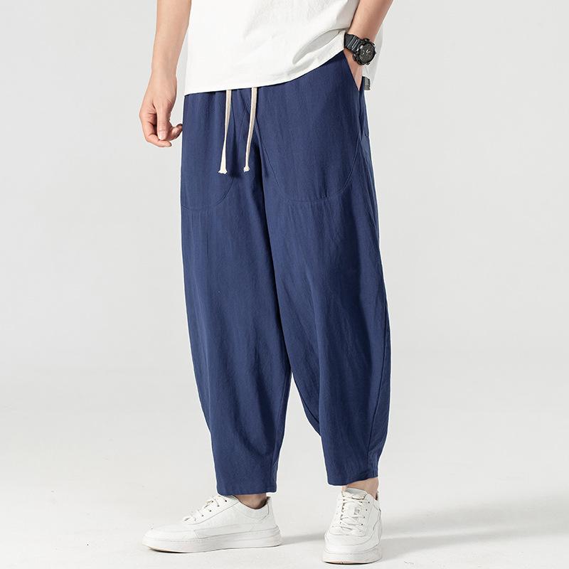 Hosen Große Größe Sommer Männer Baumwolle Hohe Große Größen Breite Bein Leinen Hose Übergroße Jogger Hosen Männlich Plus größe Lose Hosen Männer 6XL blau