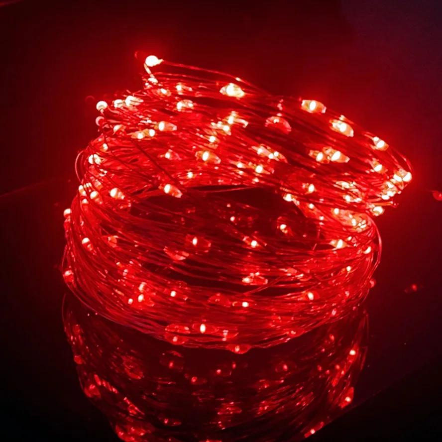 Weihnachten Licht 10M 20M Kupfer Silber Draht USB LED Lichterketten Wasserdichte Urlaub Beleuchtung Für Fee Weihnachten hochzeit Party Decor 1M rot