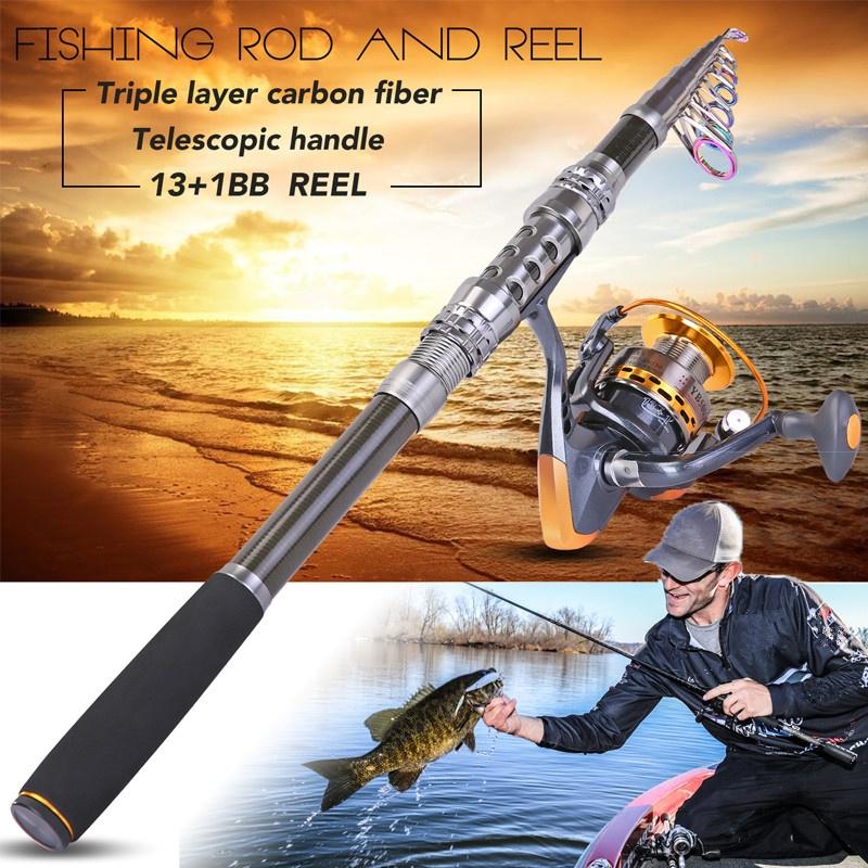 1,8-3,3 m Carbon-Teleskop-Angelrute und 13+1BB Metall-Spinnrolle Combo Angelruten-Rollen-Set 2.4M Rod with YB3000 Reel