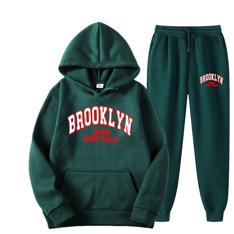 Brooklyn 1898 Herrenanzug, modischer, lässiger Trainingsanzug, 2-teilig, Kapuzenpullover, Pullover, Sportkleidung, Sweatshirt, Jogging-Set 3XL