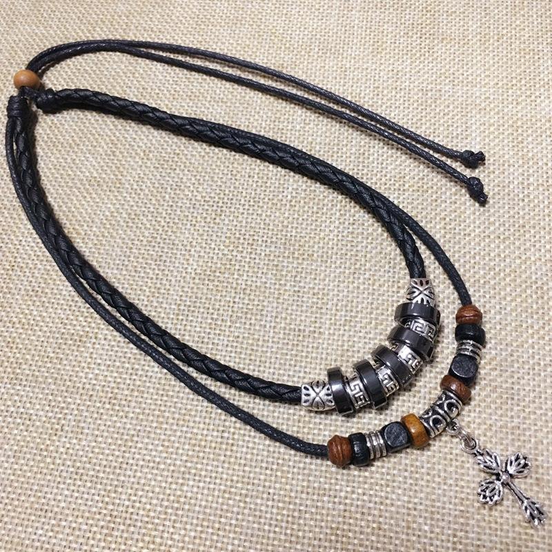 Neue Vintage Herren Halskette Figur personalisierte Anhänger Halskette Anhänger Dekoration mehrschichtige Leder Seil gemacht alte Halskette 51-65cm schwarz