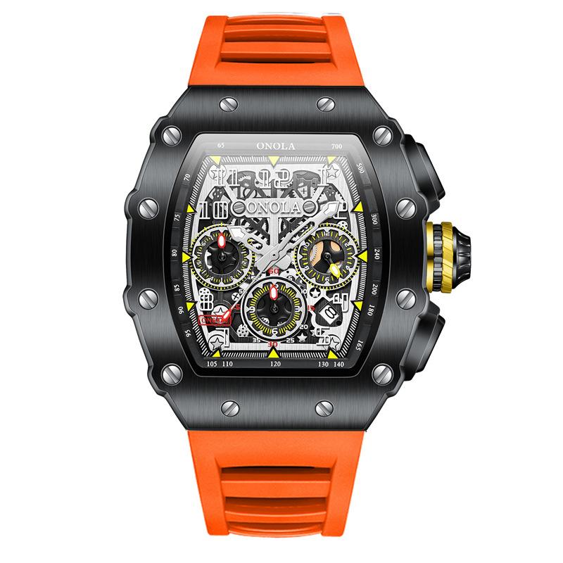 Hochwertige multifunktionale Militär-Sport-wasserdichte Herrenuhr, Silikonarmband, Quarz-Herrenuhr, Top-Marke, Luxus-Chronographenuhr orange