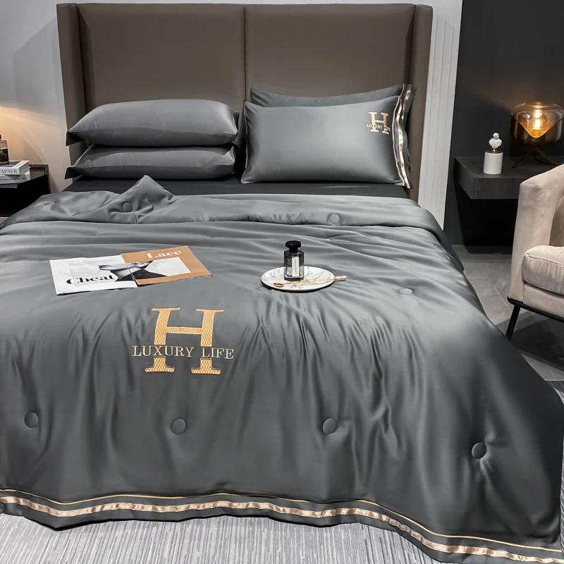 Luxus Kühlsteppdecke, Gewaschene Sommer Eis Seide Klimaanlagen-Decke, Dünne Decke Bettwäsche für Einzel Doppel Queen Size Bettdecke 150x200cm-1pc Quilt gray