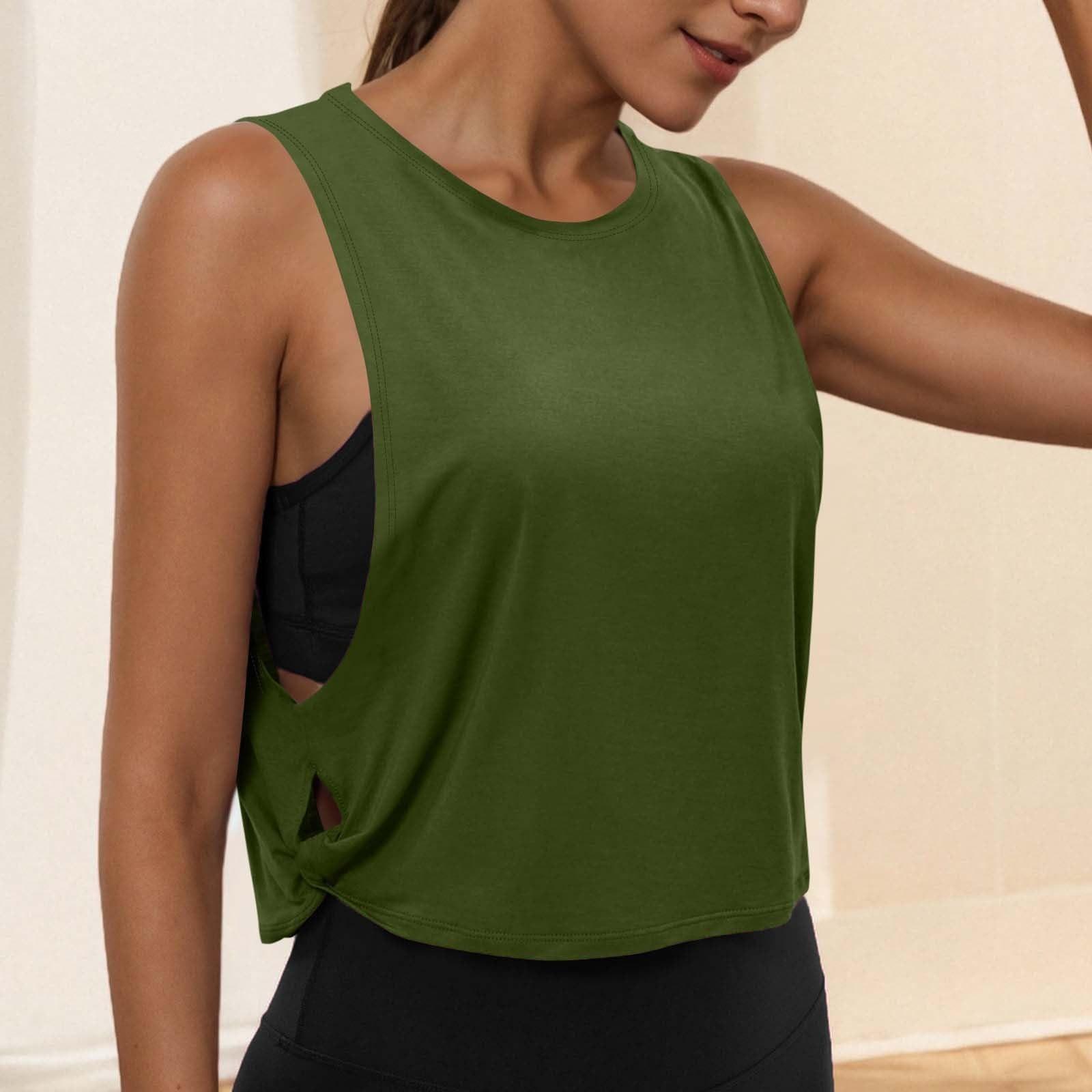 Damenmode Rundhals Yoga-Bekleidung Ärmelloses Sporttop Freizeit-Oberteil M grün
