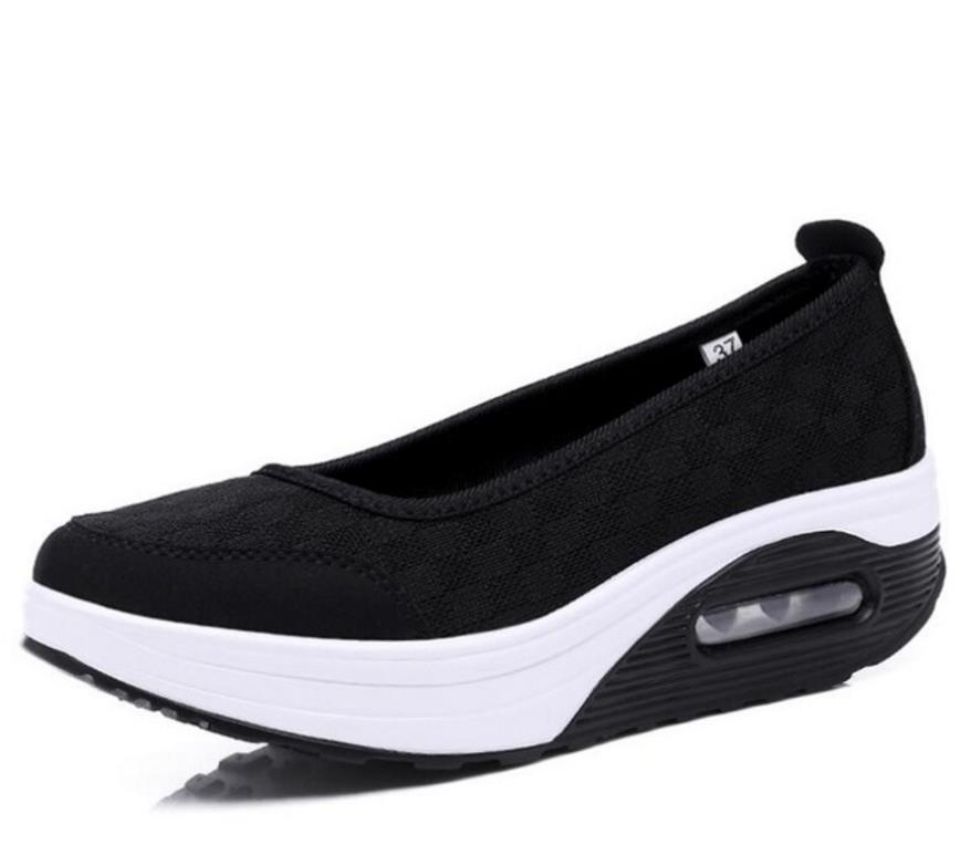 Akexiya Neue Damen Mesh Atmungsaktive Schuhe Damen Dicke Schuhe Lässiger Komfort Niedrige Absätze Slipper Krankenschwester Erhöhungsschuhe Damen Mujer 38 schwarz