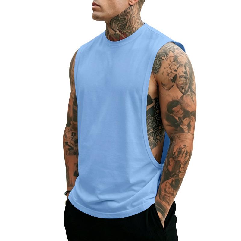 Herren Gym Kleidung Sommer Fitness Baumwolle Tanktop Herren Jogging Bodybuilding Ärmelloses T-Shirt Atmungsaktiv Rundhals Lässig Muskelweste 2XL hellblaue