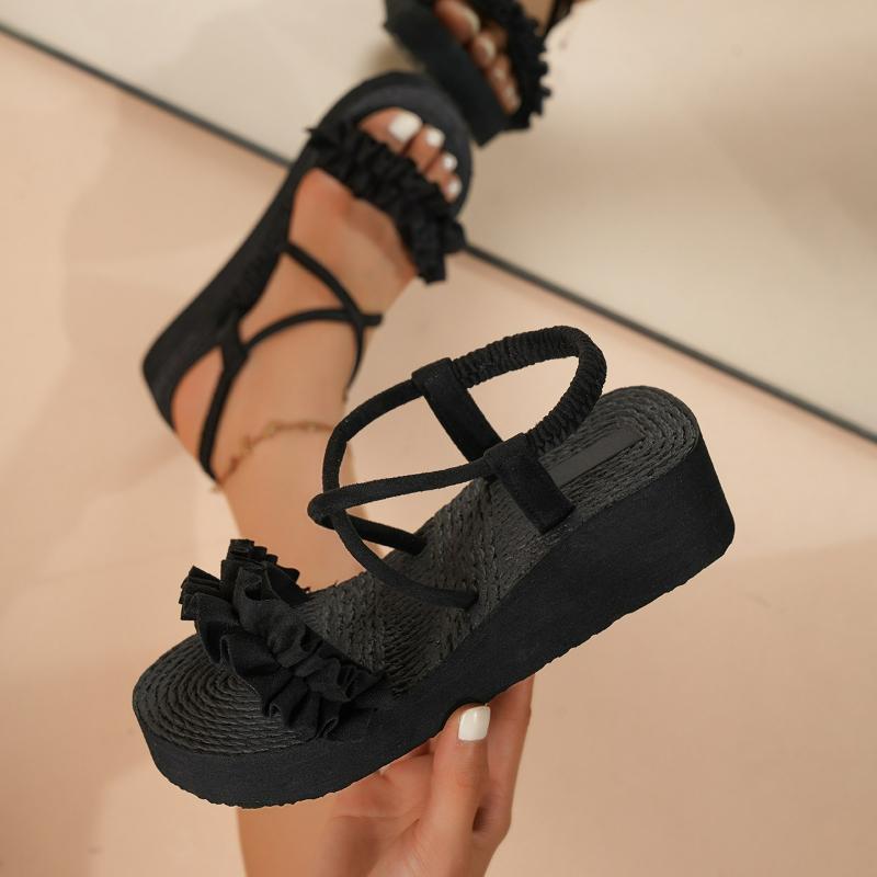 Mode Damen Sandalen Mode Elastischer Fersenriemen Sandalen Sommer Keilsandalen für Damen Rutschfeste Plateau Sandale Weiche EVA Strandsandale 37