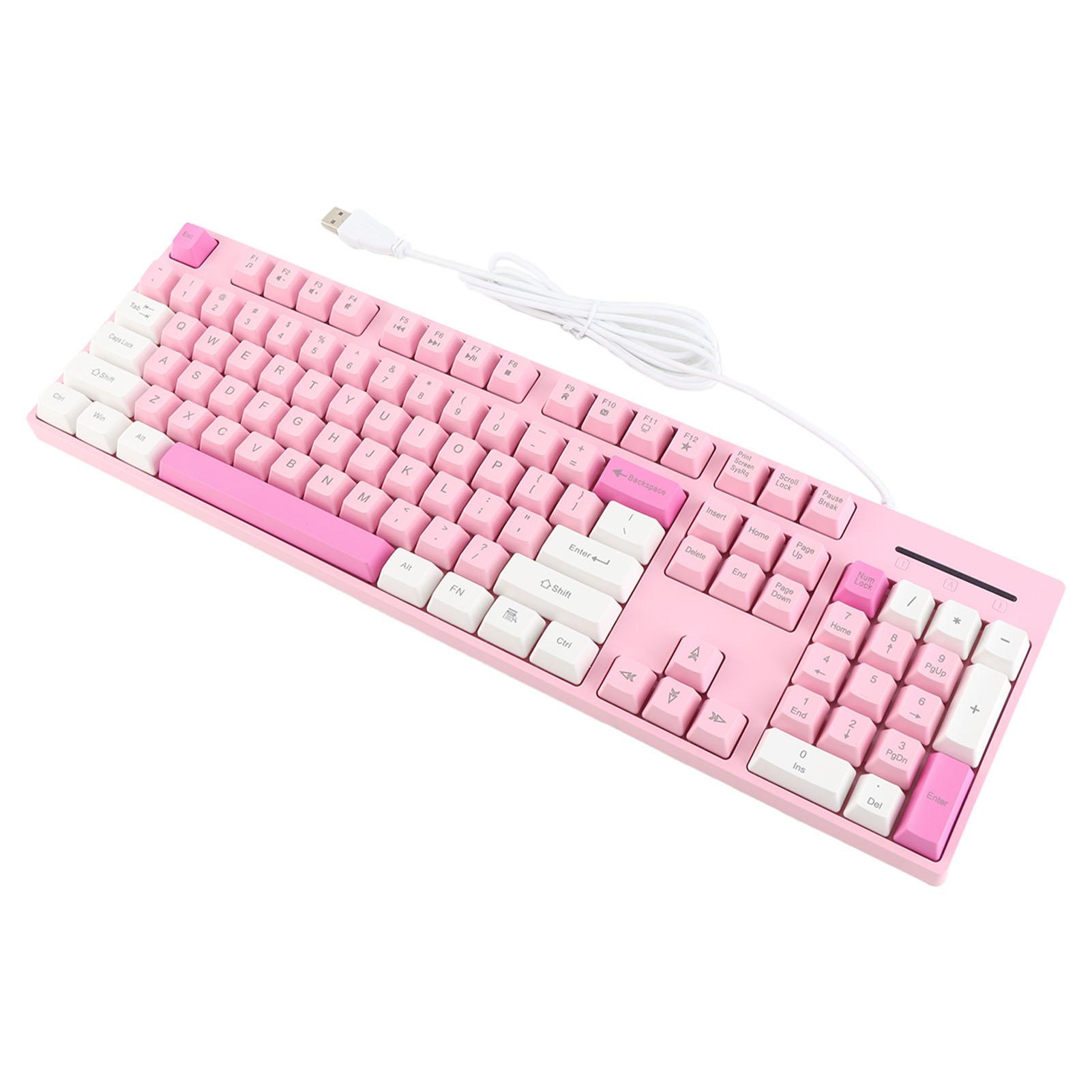 104 Tasten Kabeltastatur 3 Farben Niedliche Gaming-Tastatur USB-Schnittstelle Business-Tastatur für Win XP 7 rosa