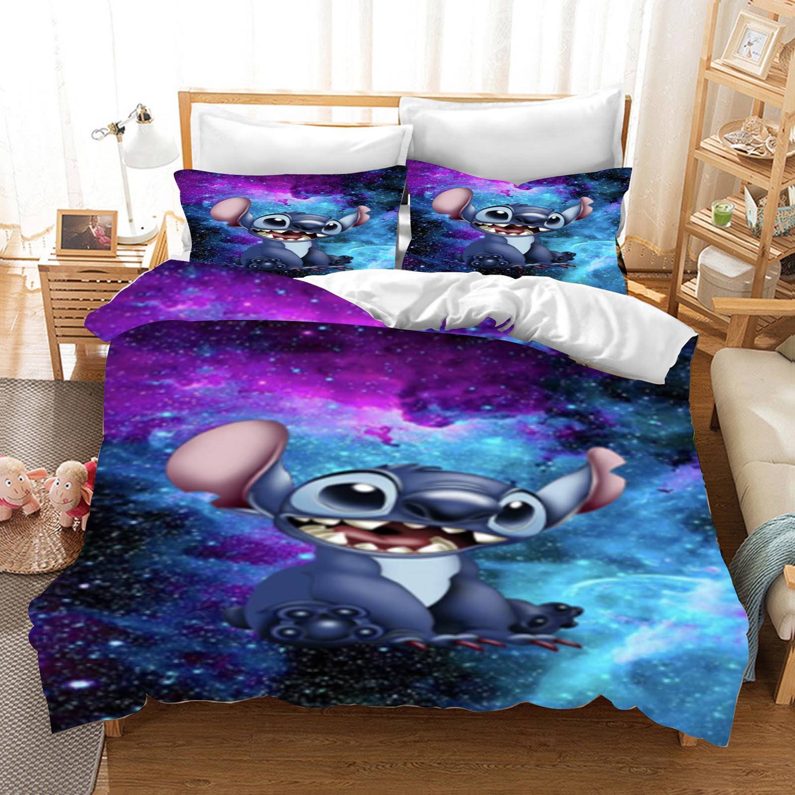 Stitch Bedrucktes Schlafzimmer Bettwäscheset Bettbezug Weihnachtsgeschenke Komfort Cartoon Mit Kissenbezug für Kinder und Erwachsene AU Queen(210*210cm)3pcs