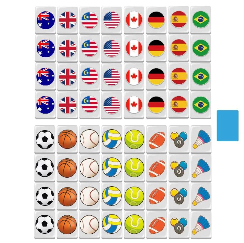 64 Blöcke Seaside Escape Mahjong-Spiel Tiktok Beliebtes Spiel Doppelt mit Flaggenmuster Spielparty Puzzle Spielzeug Spaß Spielgeschenk Ball Game Blue