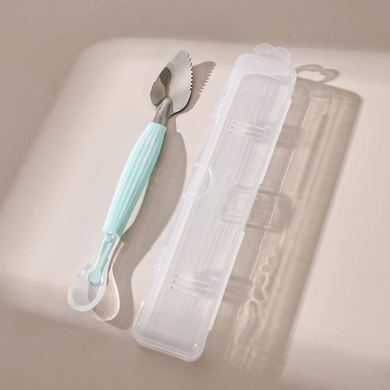 Dual Tip Baby Löffel Lebensmittel Fütterung Löffel Lebensmittel Obst Püree Schrott Werkzeug Baby Besteck blau