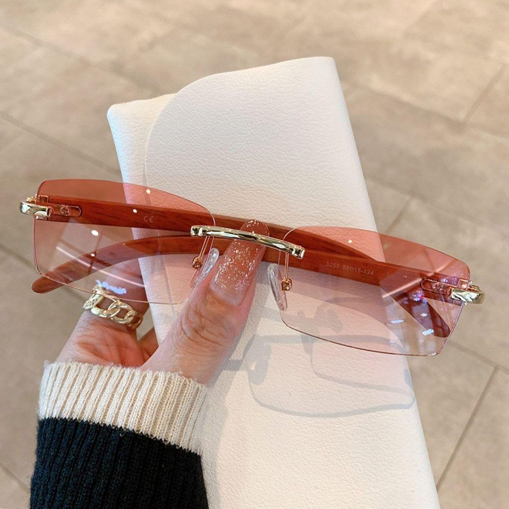 Punk-Sonnenbrille mit Farbverlauf, UV400, rahmenlose Brille, Vintage-Sonnenbrille für Damen und Herren Gold-Pink