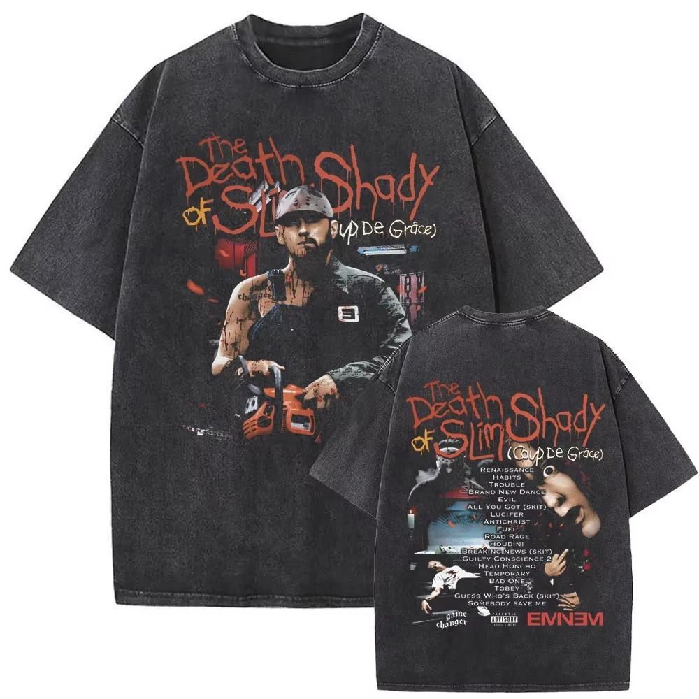 Übergroßes, gewaschenes schwarzes Kurzarm-T-Shirt mit beidseitigem Grafikdruck von Eminem The Death of Slim Shady für Rap- & Hip-Hop-Fans XXXL black