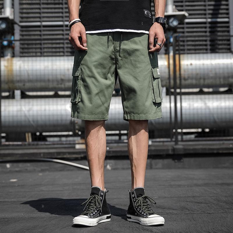 Herren Cargo Shorts Verstellbarer Kordelzug Freizeithose Sommer Atmungsaktive Shorts Fünf-Minuten-Shorts Mehrere Taschen Sporthose 7XL grün