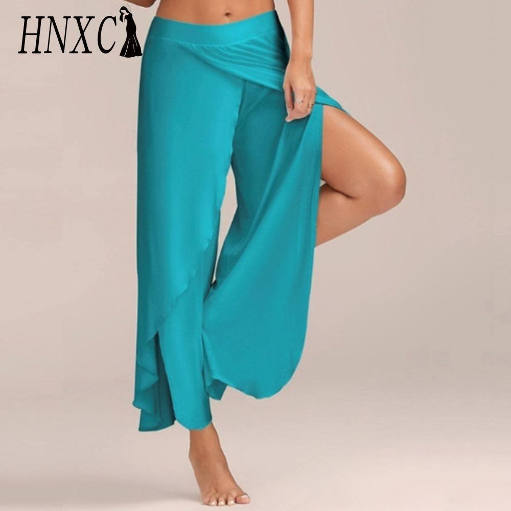 HNXC 10 Farben Damen Palazzo Boho Weitbein Hose Chiffon Rock Schlaghose Yoga Hose Übergröße XXXL blau