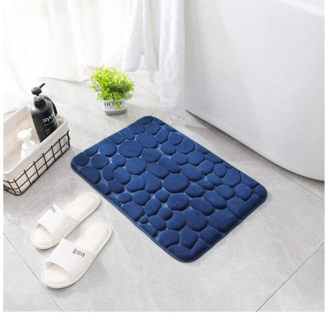 Schöne Badezimmer-Badematte mit Kopfsteinpflaster-Prägung, rutschfeste Teppiche im Waschbecken, Badewanne, seitlicher Bodenteppich, Duschraum-Fußmatte, Memory-Schaum-Pad 50x80cm dunkelblaue