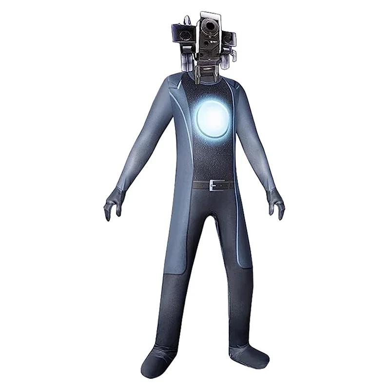 Skibidi Toilettenkostüm, Spiel, Cosplay, Lautsprecher, Mann, TV, Mann, Bodysuit, Overall, Maske, Cosplay, Halloween, Kostüme für Männer und Kinder 130 gray