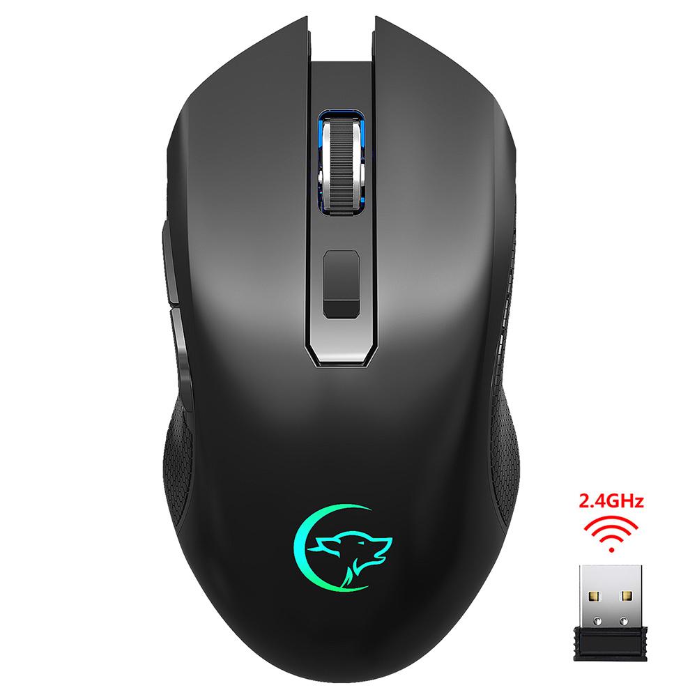 YWYT G851 2.4GHz Drahtlose Maus Wiederaufladbare Stumme Maus Ergonomische Maus mit Buntem Lichteffekt schwarz