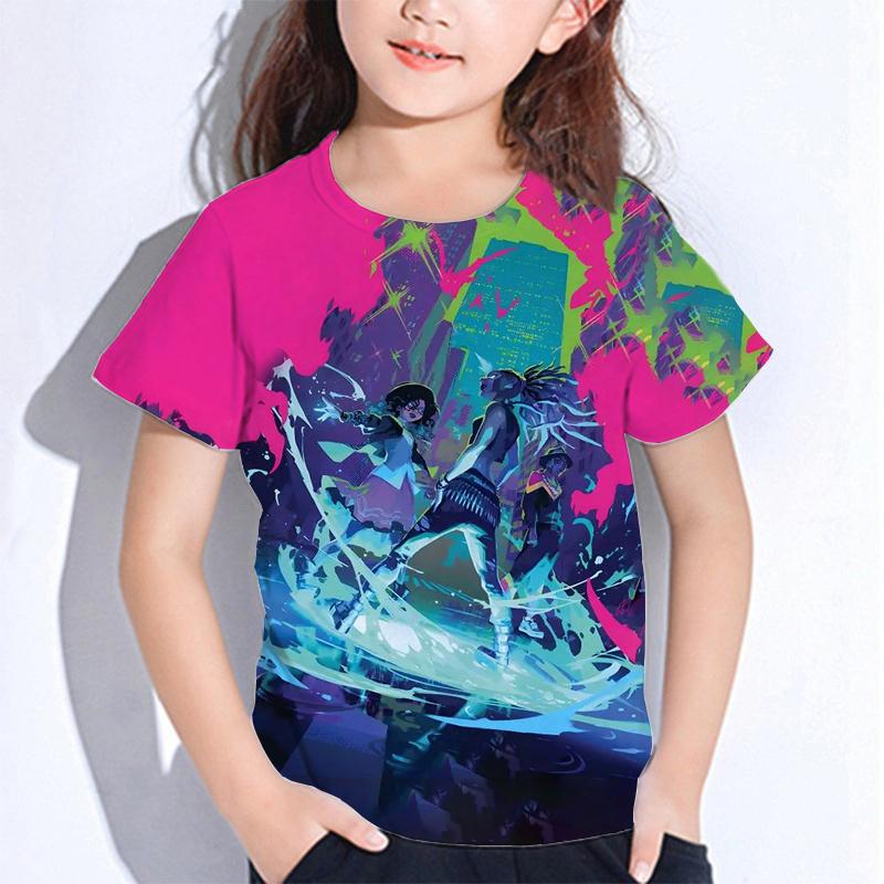 Sommer Huntrix Girl Kpop T-Shirts Kinder Dämonenjäger T-Shirt Zoey Rumi Mira Jungen Mädchen Kurzarm Tops Locker O-Ausschnitt Kinderkleidung 140 saure grüne
