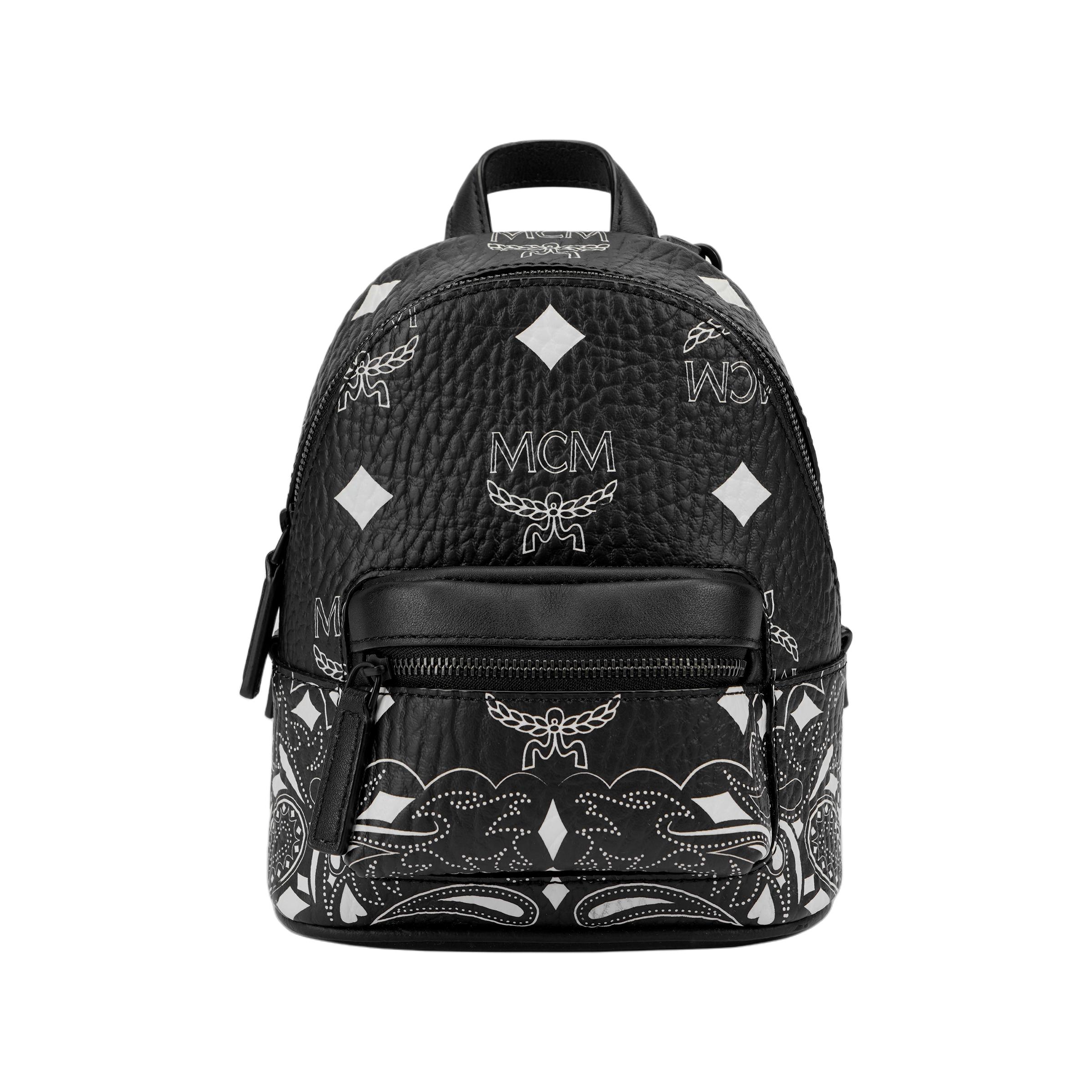 MCM Buchstabenkombination Print Reißverschluss Canvas und Leder Rucksack Damen Rucksack Schwarz MMKDAVE05BK001 Basic Set (Bag+Dust Bag)