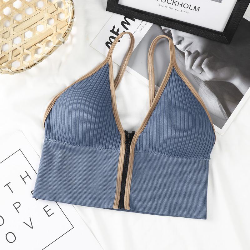 Sport-Bh Crop Top Fitness Frauen Sportswear Feminine Sport Top Bhs für Fitness Gym Weibliche Unterwäsche Laufen Push-Up Dessous One Size blau