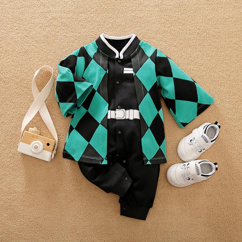 Demon Slayer Cosplay Kostüm Baby Kleidung Kinder Cartoon Anime Strampler Junge Mädchen Chrismats Halloween Baby Cosplay Colthes Säugling Baby Overall Overalls 90cm blue