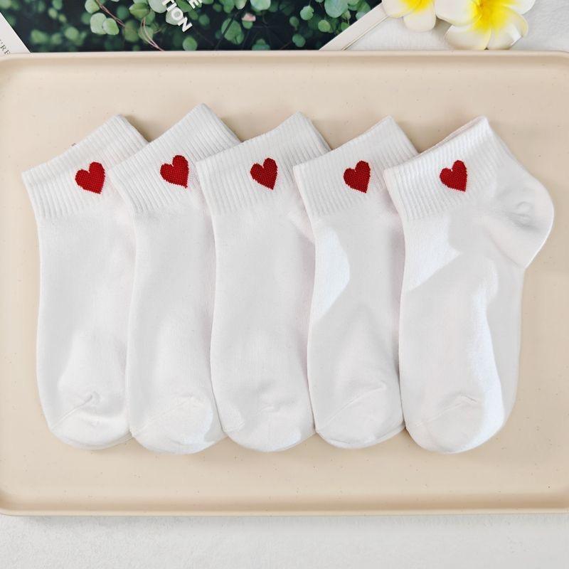 5 Paar Socken Baumwolle Kurze Socken Harajuku Neuheit Liebesherz Muster Socken Hip Hop Einfarbig Niedliche Socken Schwarz Weiß Socken Socken one size weiß
