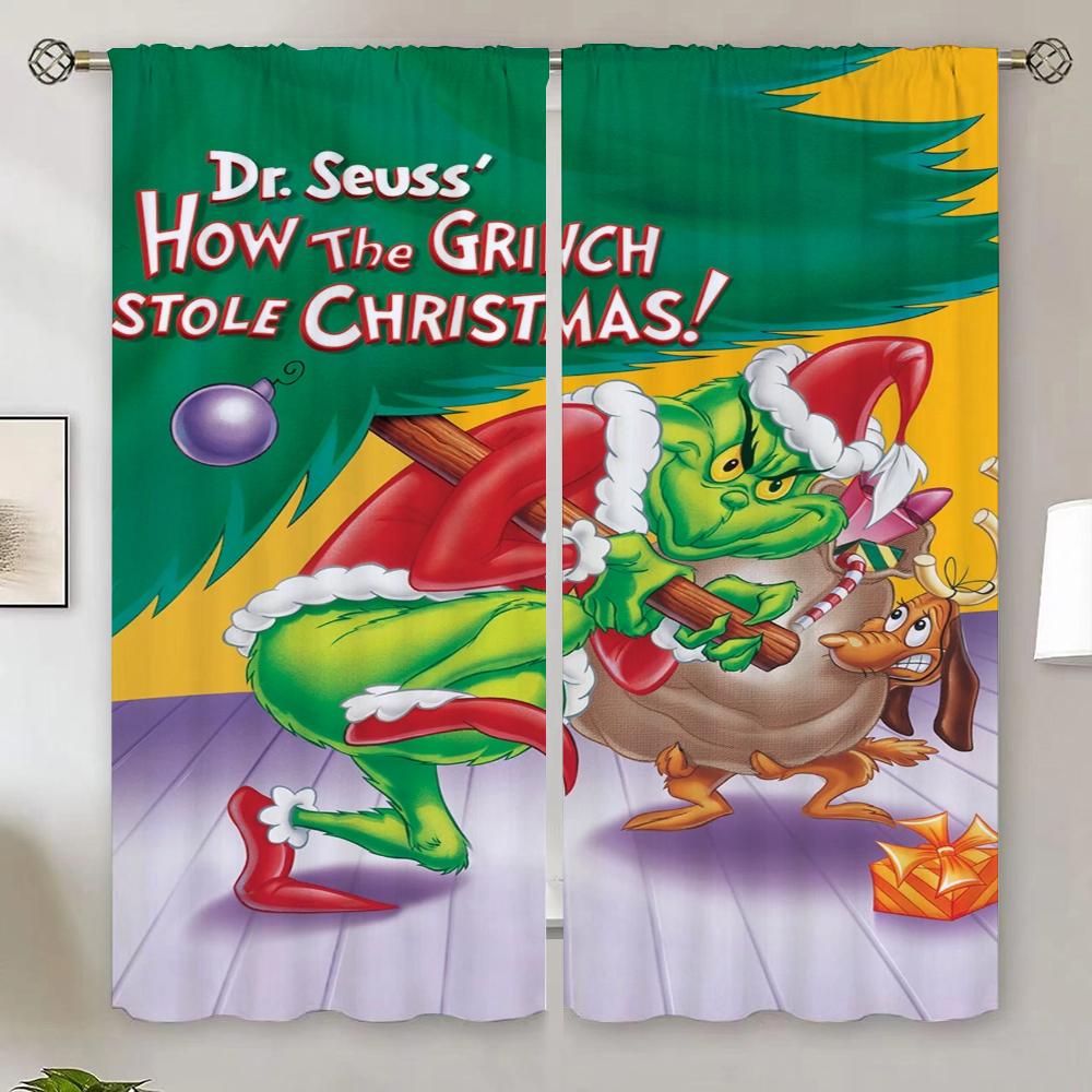 The-Grinch Wohnzimmervorhänge für Türen Schlafzimmer Verdunkelungsvorhänge Salon 2 Stück Tentakel-Abdeckung Vorhang Raffhalter Rollos Jalousien W50xH70cmx2pcs-CL