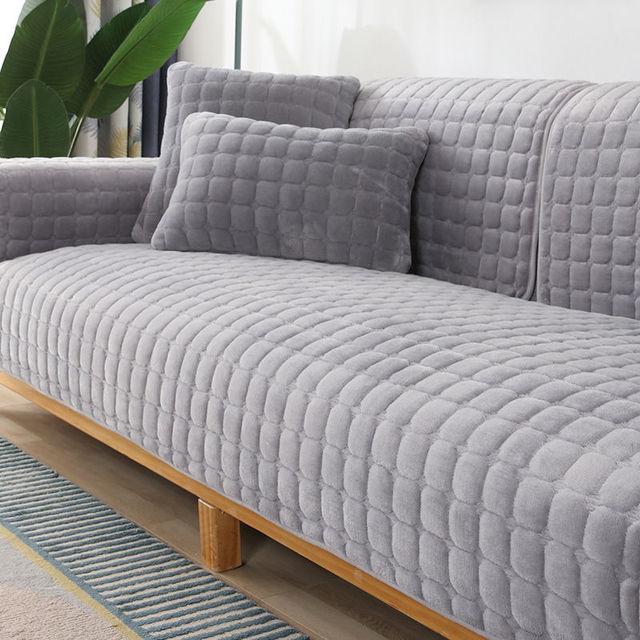 Sanfter Samt-Sofabezug Für Sofa Anti-Rutsch Sofa Möbelbezug Für Wohnzimmer Mode Grundfarbe Verdicken Flanell Plüsch Sofa Handtuch 90x70cm 1pc graue