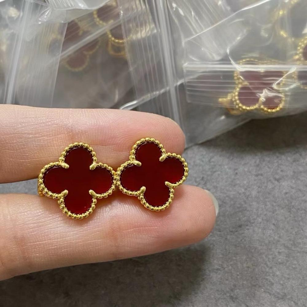 15MM Kleeblatt Ohrringe Weiße Perlmutt Ohrringe Premium Sense Damen Ohrringe rot