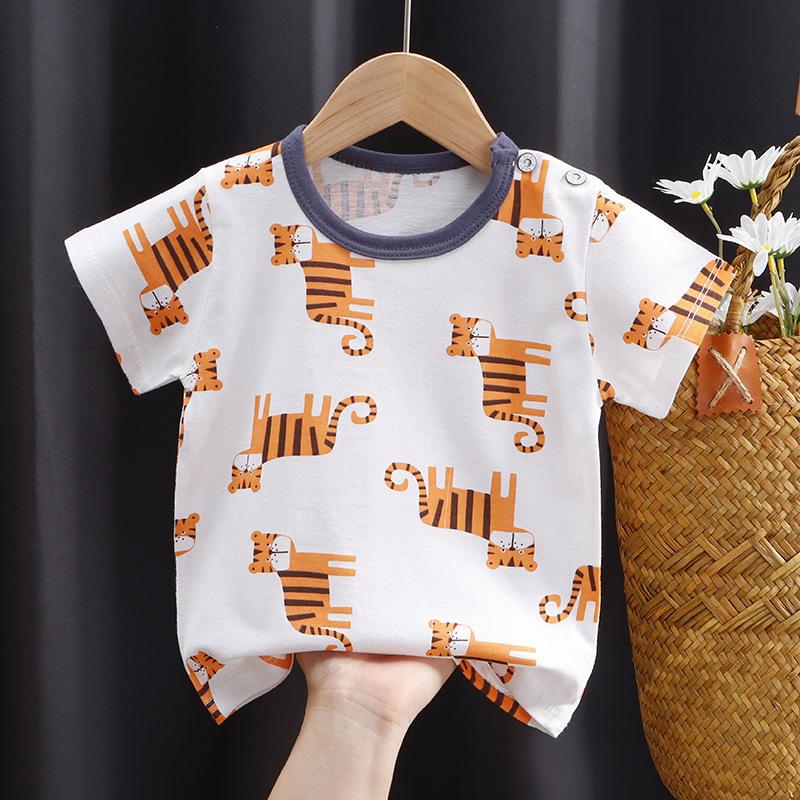 Kinder süße Baumwolle Kurzarm T-Shirt Tops Kinder Kleidung Baby Kleidung Cartoon Pullover 120cm weiß
