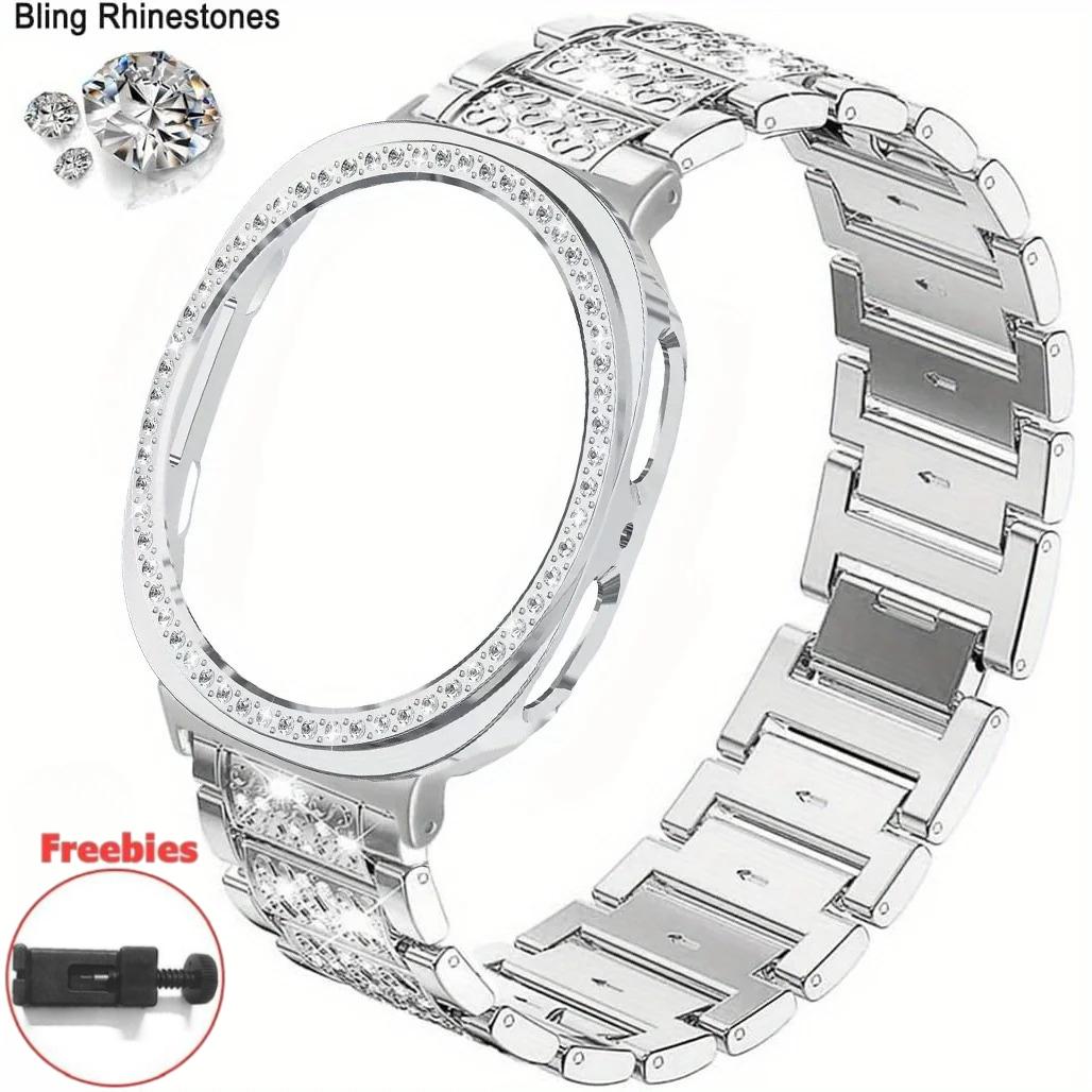 Diamant Metallband für Samsung Galaxy Watch 8 40mm 44mm Bling Armband + PC Schutzhülle für Samsung Galaxy Watch8 Classic 46mm Bänder Galaxy Watch 8 44mm silber