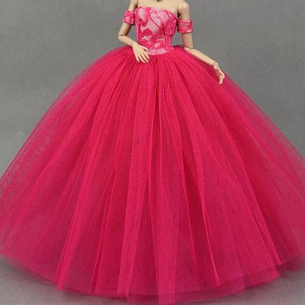 Hot Pink Little Dress Brautkleider für Barbie-Puppe Kleidung & Schleier Prinzessin Abend Party trägt Kleidung für Barbie-Puppe 1/6 rosa