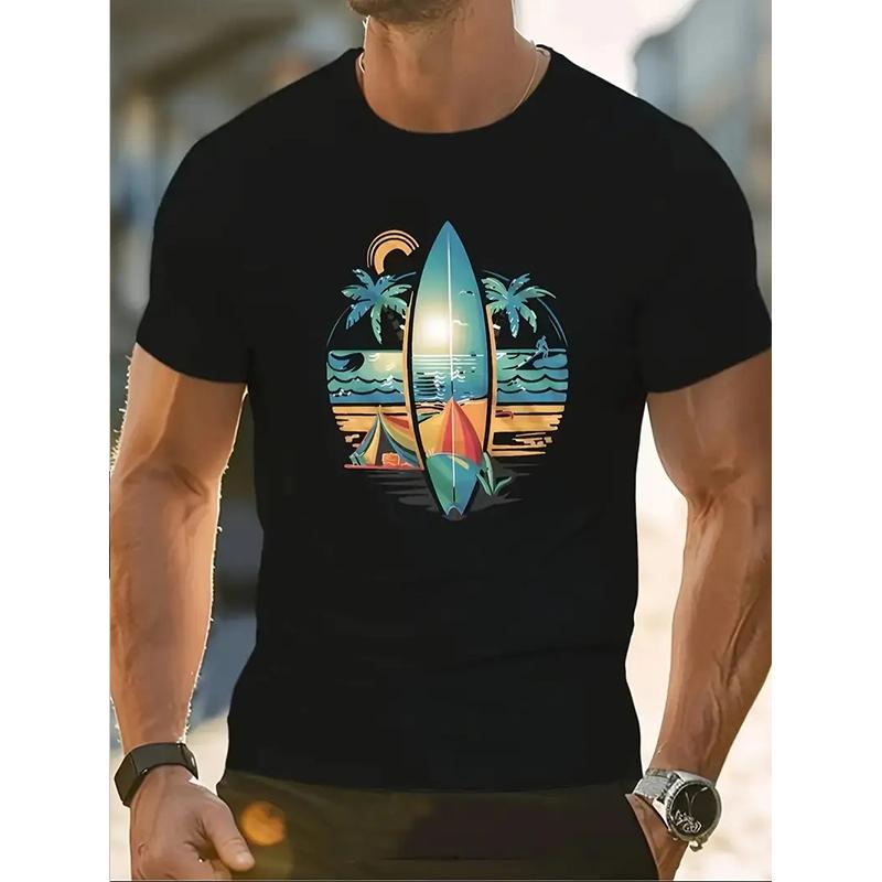 Neues Sommer Herrenmode T-Shirt Persönlichkeit Seaside Bedrucktes Herren T-Shirt Top XL schwarz