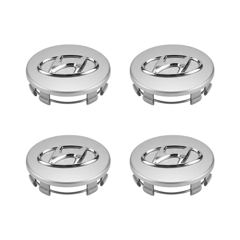 4 Stück 60MM Auto-Plakette Emblem Radnabenkappen Felgen-Nabendeckel für Hyundai Accent Aslan Avante HB20 i20 i30 i40 ix20 Parisi BAYON silber