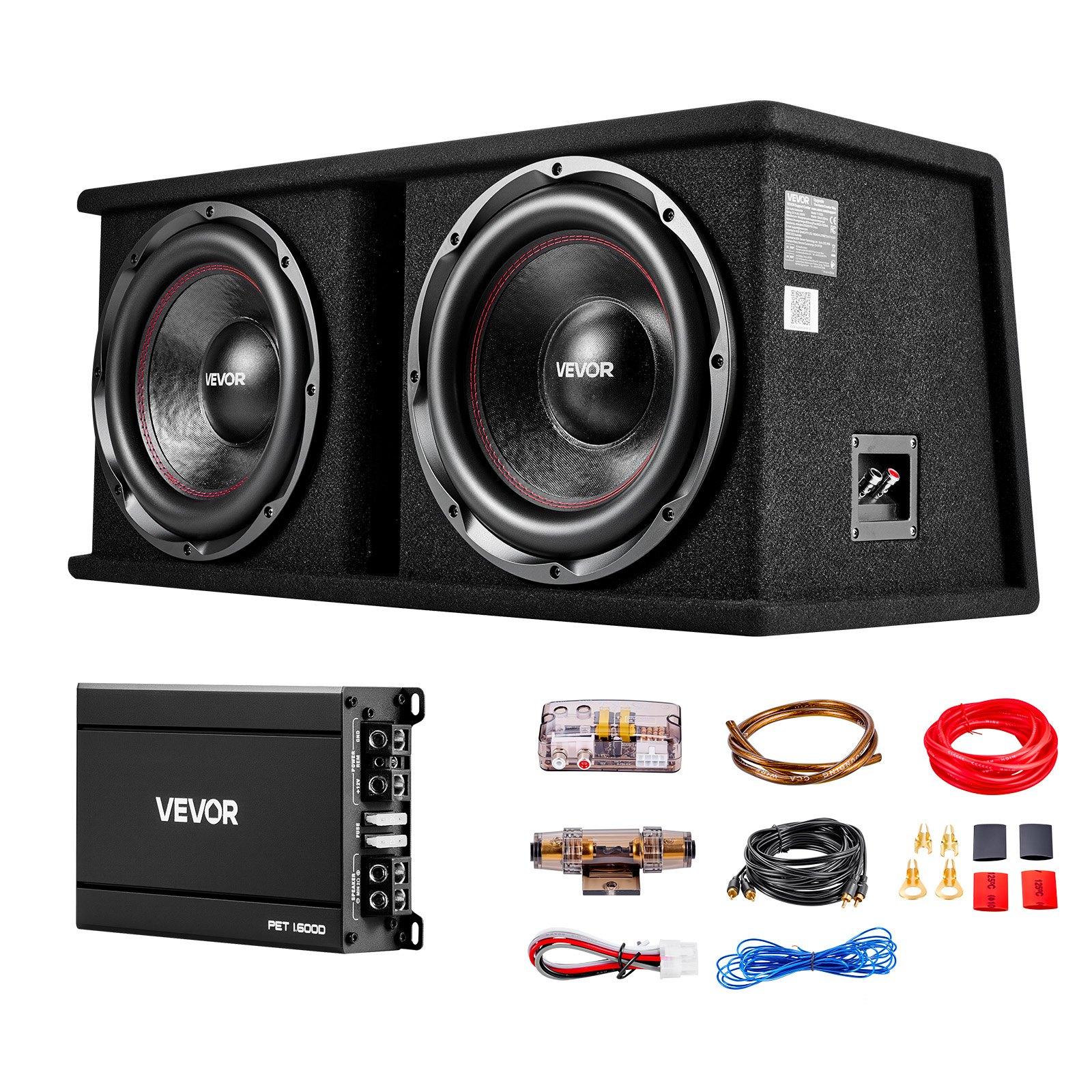 VEVOR Subwoofer Basspaket, 305mm, 1200W RMS, Doppel-Auto-Audio-Subwoofer und Verstärkerpaket, mit bestücktem Gehäuse, separatem Verstärker und Verkabelungskit 80.3 x 38 x 36.5 cm