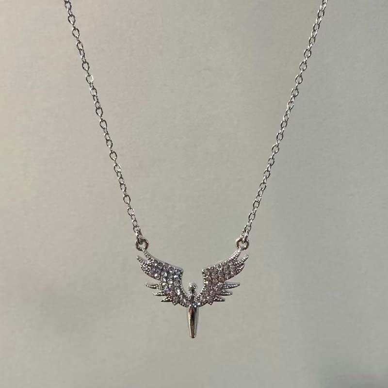 Y2K Strass-Engelsflügel Anhänger Halskette Klassische Mode Kupferfarbene Ringe Abendbankett Schmuck Geschenke gray